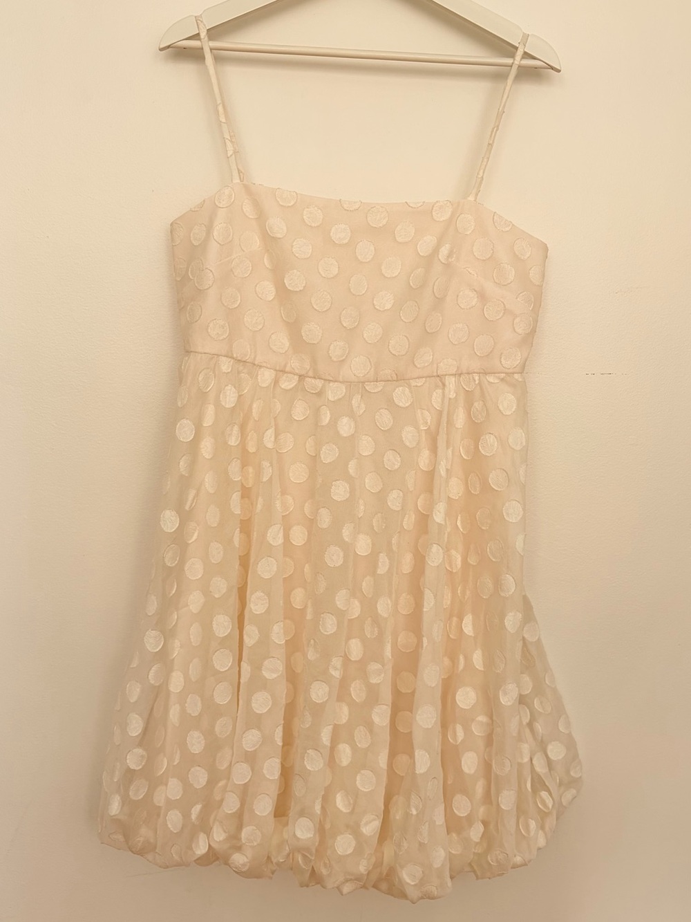 Sachin x Babi x Anthropologie Cream Polka Dot Spaghetti Strap Bubble Dress
